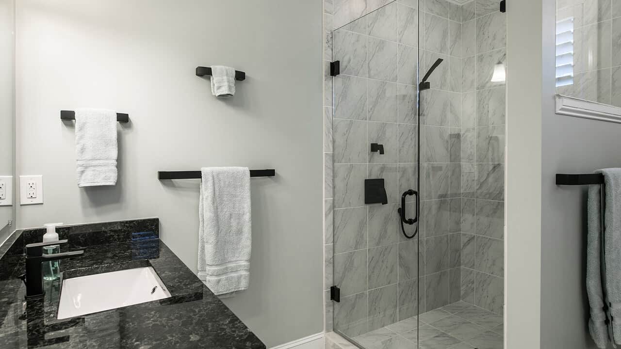 Bathroom remodel with new tile and fixtures